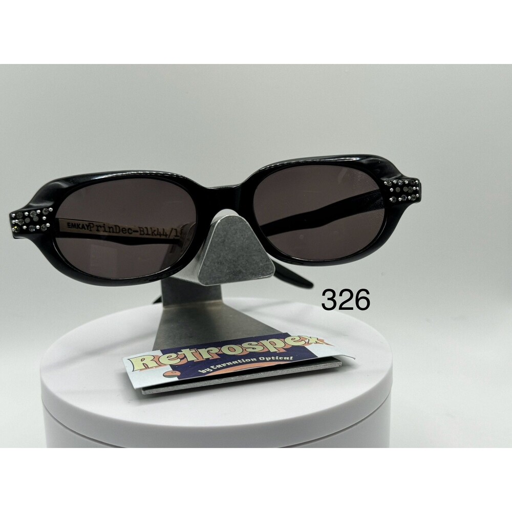Vintage Sunglasses 1950s Style Grey Sun Lens Black Plastic Rhinestone Frame 50s